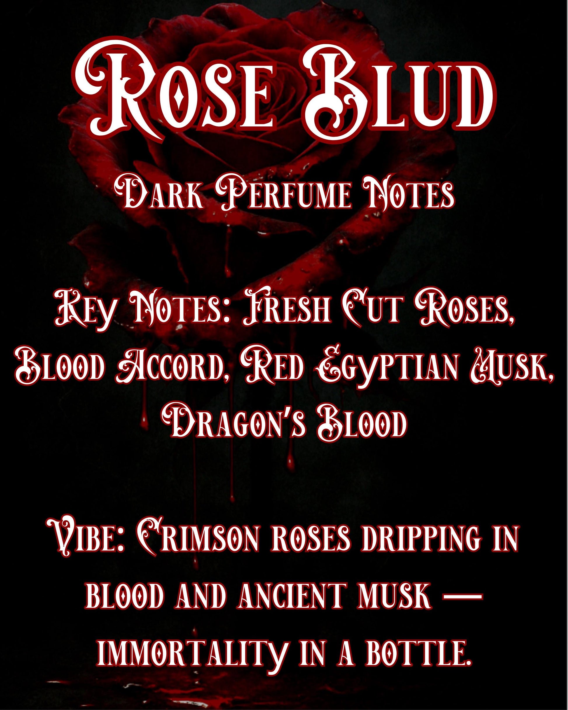 Rose Blud Extrait Perfume Oil Gothic Rose Dragon Blood Vampire Fragrance Unisex Vegan Long Lasting Rollerball