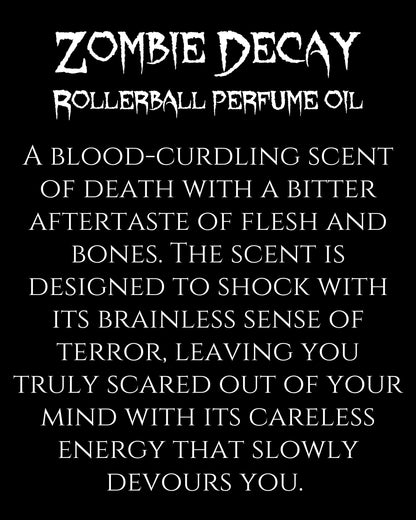 ZOMBIE DECAY Halloween Rollerball Perfume Oil with Blood, Metal, Charred Ashes, Flesh, and Dirt.