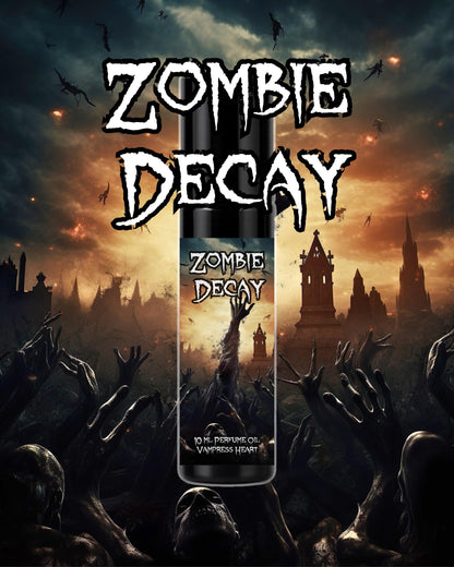 ZOMBIE DECAY Halloween Rollerball Perfume Oil with Blood, Metal, Charred Ashes, Flesh, and Dirt.
