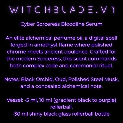 WITCHBLADE.V1: Cyber Sorceress Perfume Oil | Black Orchid Oud, Polished Steel Musk, Gothic Luxury Fragrance Rollerball