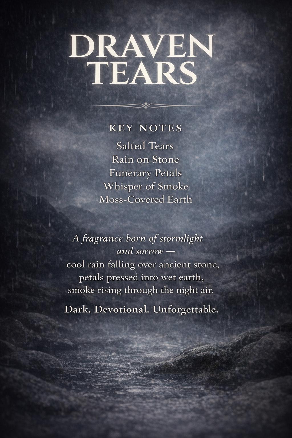 Draven Tears Perfume Oil – Rain & Moss Gothic Fragrance – Dark Unisex Petrichor Scent – 10 mL Rollerball – Vampress Heart