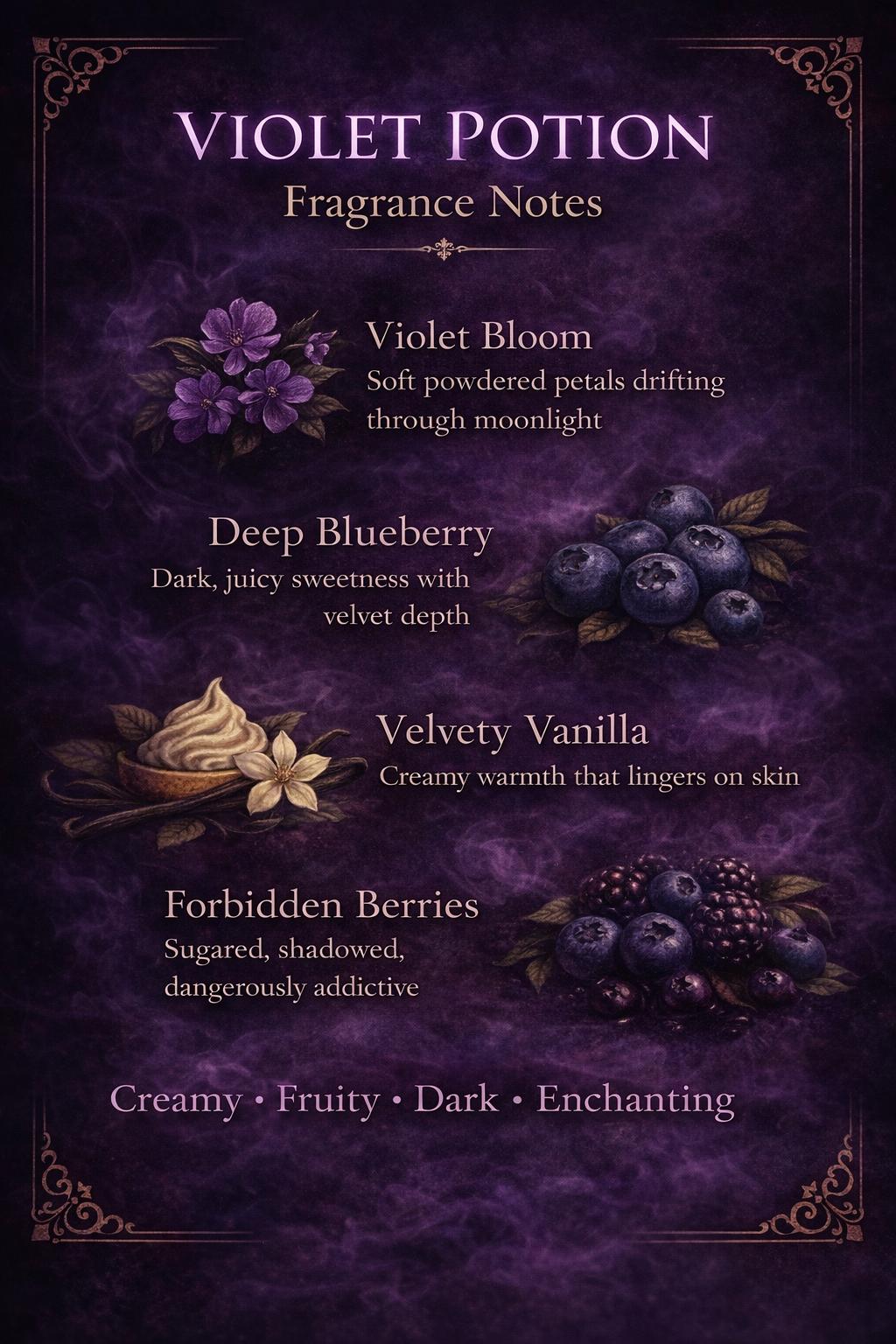 Violet Potion Perfume Oil – Gothic Violet & Blueberry Vanilla Scent – Witchy Rollerball Fragrance – Dark Feminine Unisex Oil