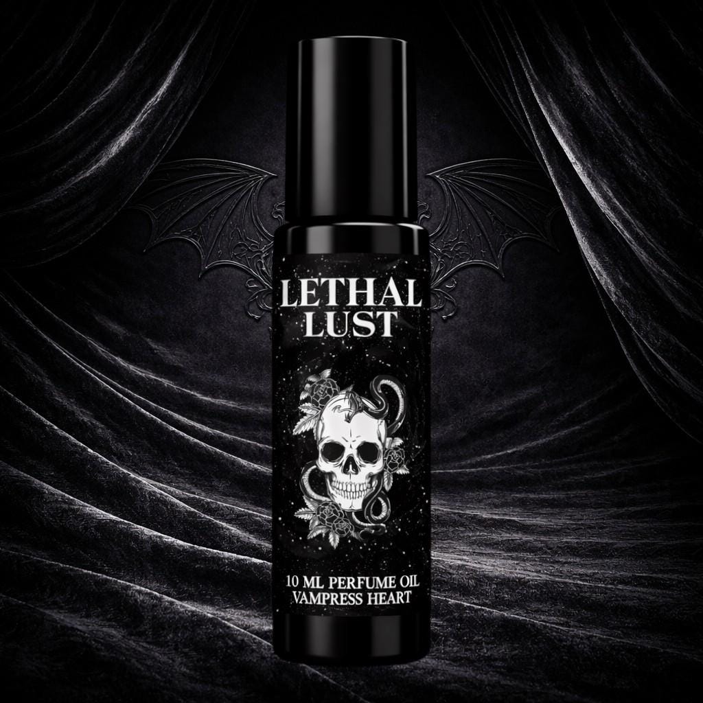 Lethal Lust Extrait Perfume Oil Dark Romantic Oud Spicy Vanilla Unisex Vegan Rollerball Sensual Gothic Fragrance