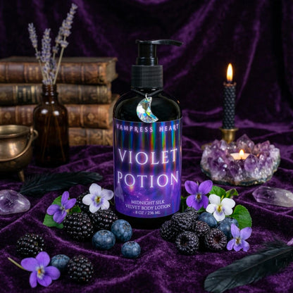 Blueberry Violet Body Lotion – Black Raspberry Vanilla Velvet Body Elixir – Gothic Witchy Skincare – Violet Perfume Lotion – Vampress Heart