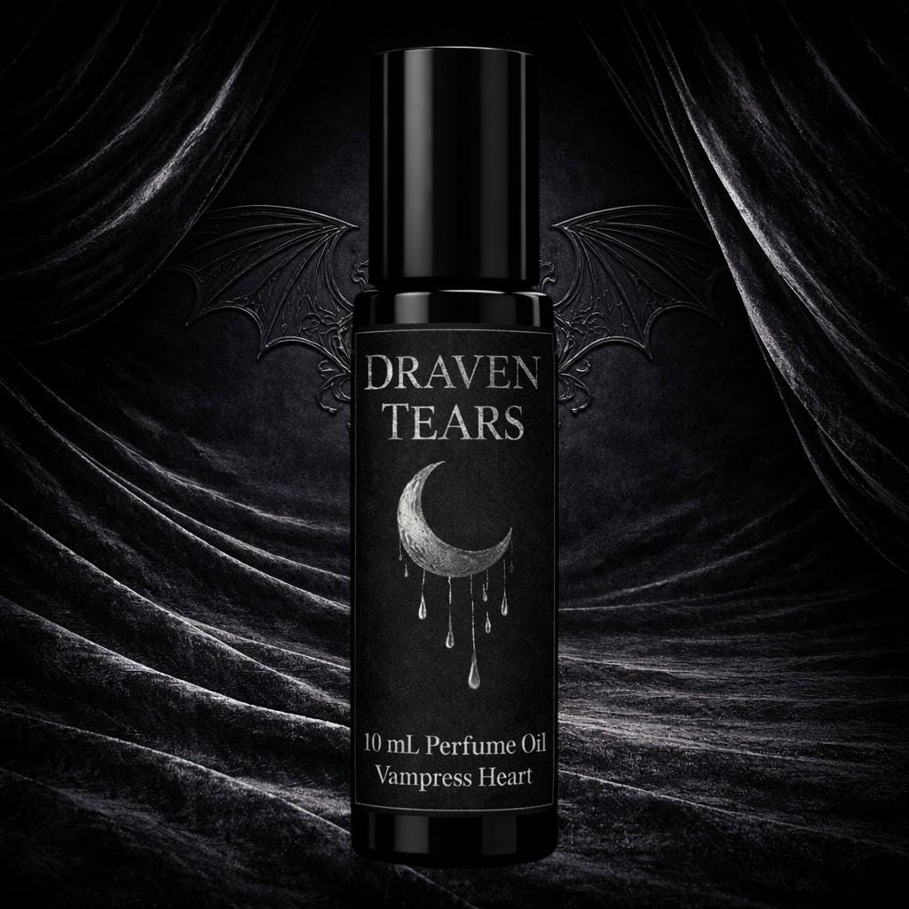 Draven Tears Perfume Oil – Rain & Moss Gothic Fragrance – Dark Unisex Petrichor Scent – 10 mL Rollerball – Vampress Heart