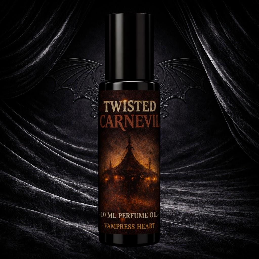 Twisted CarnEvil Perfume Oil – Dark Carnival Scent, Cotton Candy & Gasoline Fragrance, Gothic Unisex Rollerball, Smoky Sweet Freakshow Aroma
