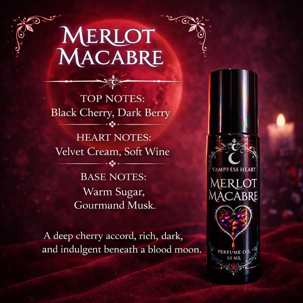 Merlot Macabre – Black Cherry, Vanilla, Marshmallow Cream – Perfume Oil Rollerball – Sweet Gothic Gourmand Fragrance