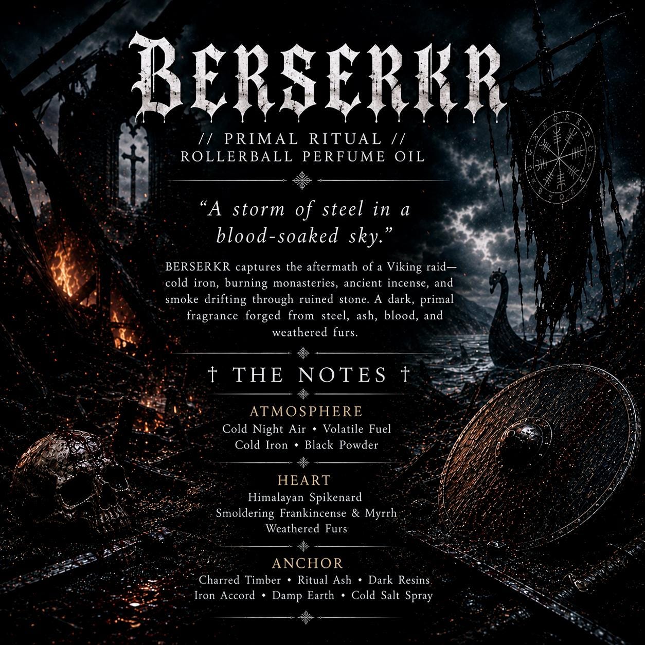 BERSERKR - Primal Ritual Viking Gothic Perfume Oil | Spikenard, Smoldering Resins, Weathered Fur, Metallic Iron, Dark Unisex