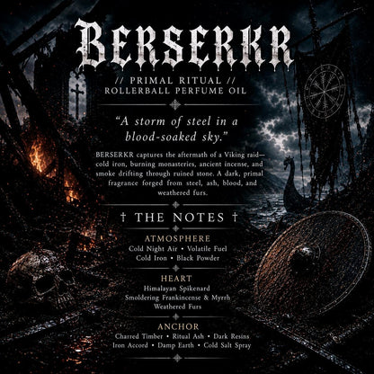 BERSERKR - Primal Ritual Viking Gothic Perfume Oil | Spikenard, Smoldering Resins, Weathered Fur, Metallic Iron, Dark Unisex