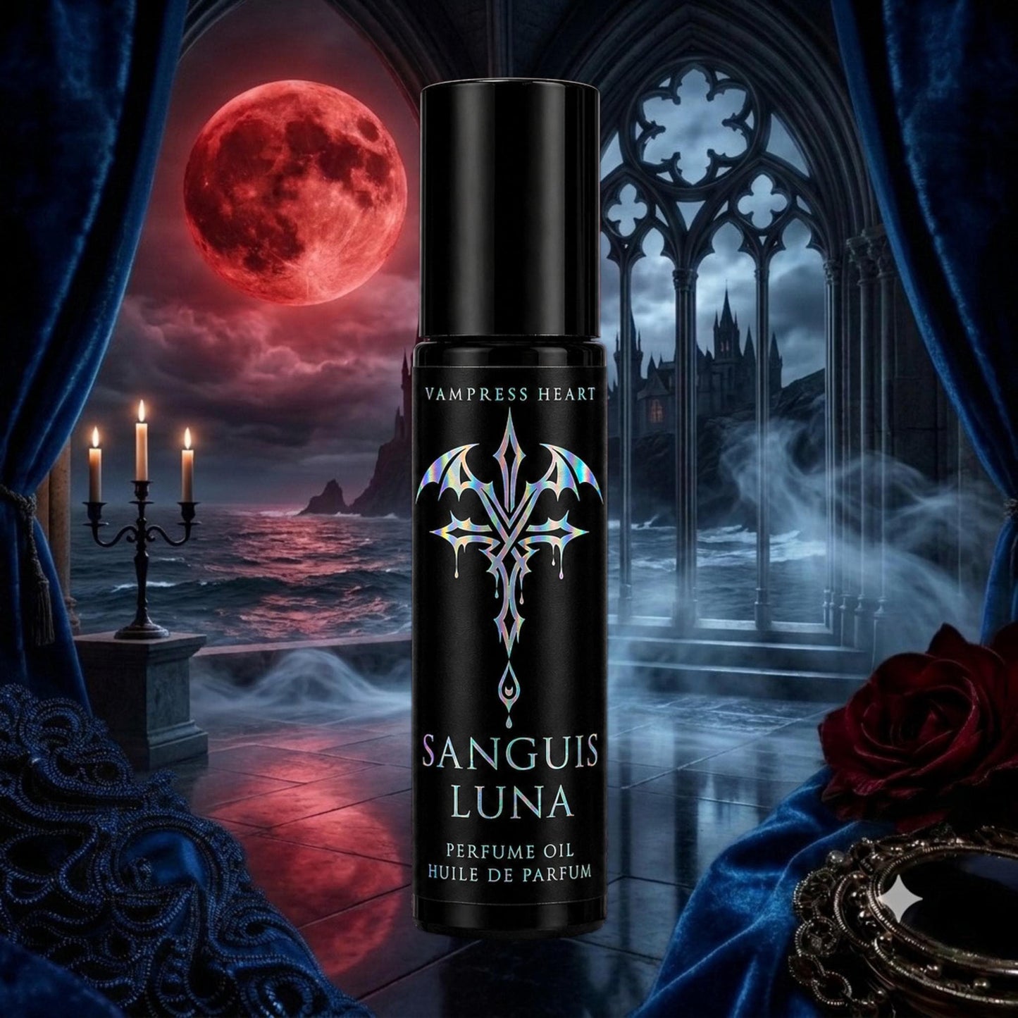 Sanguis Luna - Blood Moon Rollerball Perfume Oil - Sea Salt, Cold Stone & Blood Moon Accord - Gothic Vampire Perfume - Unisex Fragrance