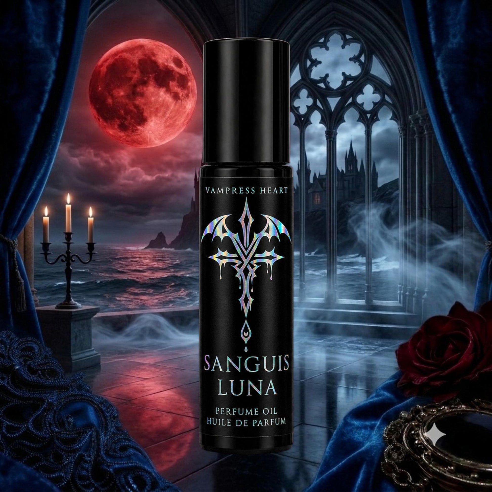 Sanguis Luna - Blood Moon Rollerball Perfume Oil - Sea Salt, Cold Stone & Blood Moon Accord - Gothic Vampire Perfume - Unisex Fragrance