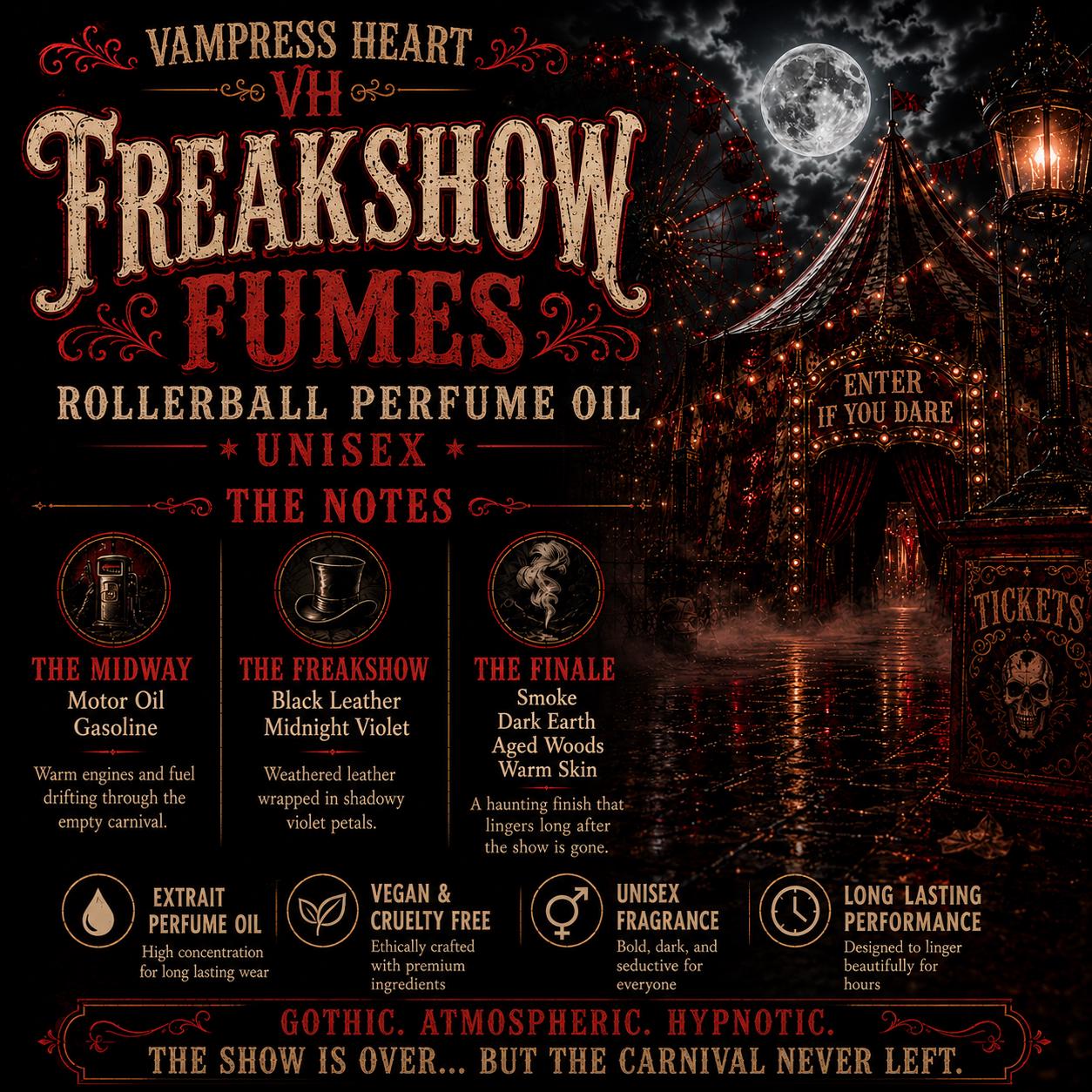 Freakshow Fumes | Gothic Rollerball Perfume Oil | Haunted Carnival Perfume | Dark Carnival Fragrance | Unisex Niche Fragrance