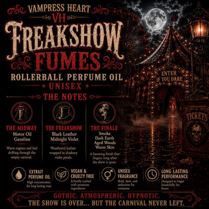 Freakshow Fumes | Gothic Rollerball Perfume Oil | Haunted Carnival Perfume | Dark Carnival Fragrance | Unisex Niche Fragrance