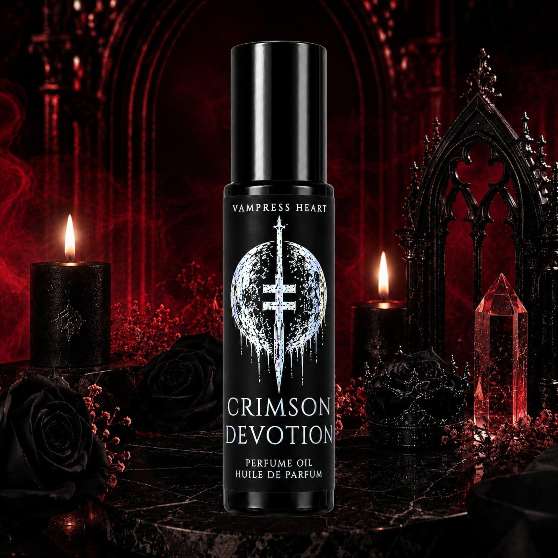 Crimson Devotion – Blackberry Wine, Velvet Rose, Crimson Ink & Midnight Amber – Perfume Oil Rollerball – Gothic Romantic Perfume