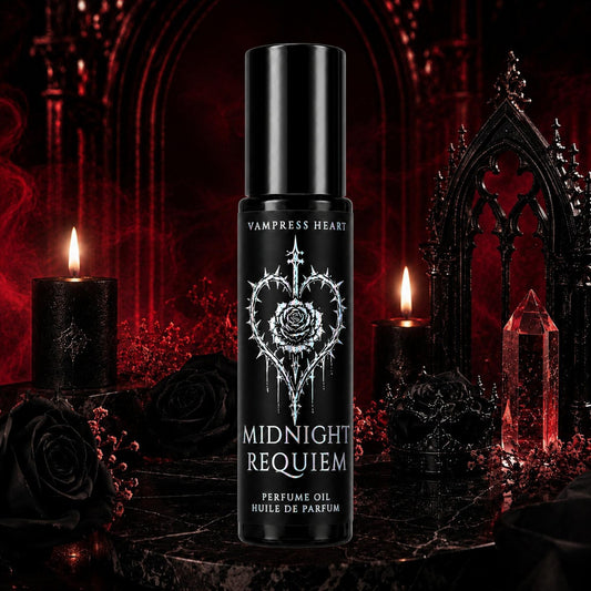 Midnight Requiem – Crushed Velvet, Candlelit Orchid & Patchouli Smoke – Perfume Oil Rollerball – Gothic Dark Floral Perfume