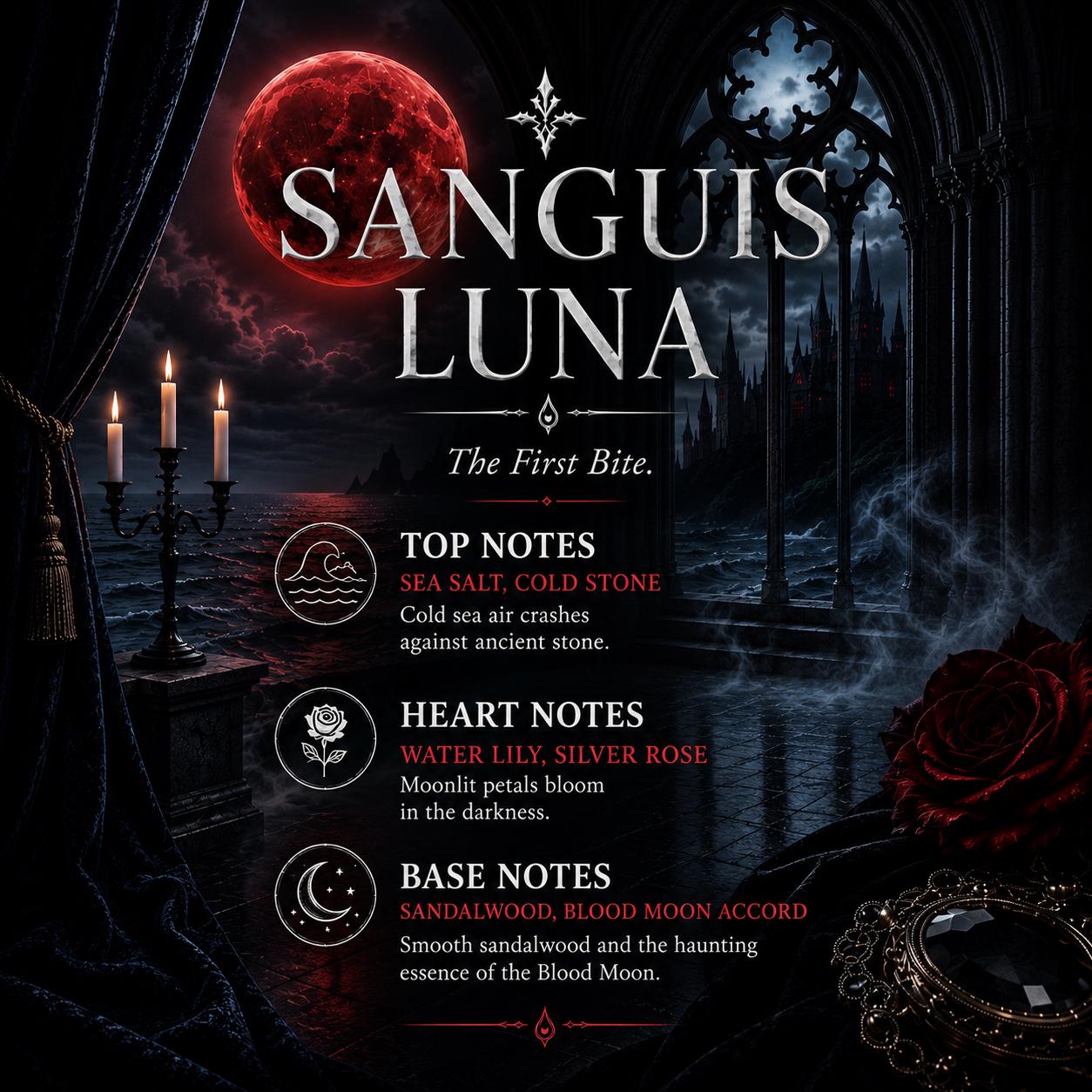 Sanguis Luna - Blood Moon Rollerball Perfume Oil - Sea Salt, Cold Stone & Blood Moon Accord - Gothic Vampire Perfume - Unisex Fragrance