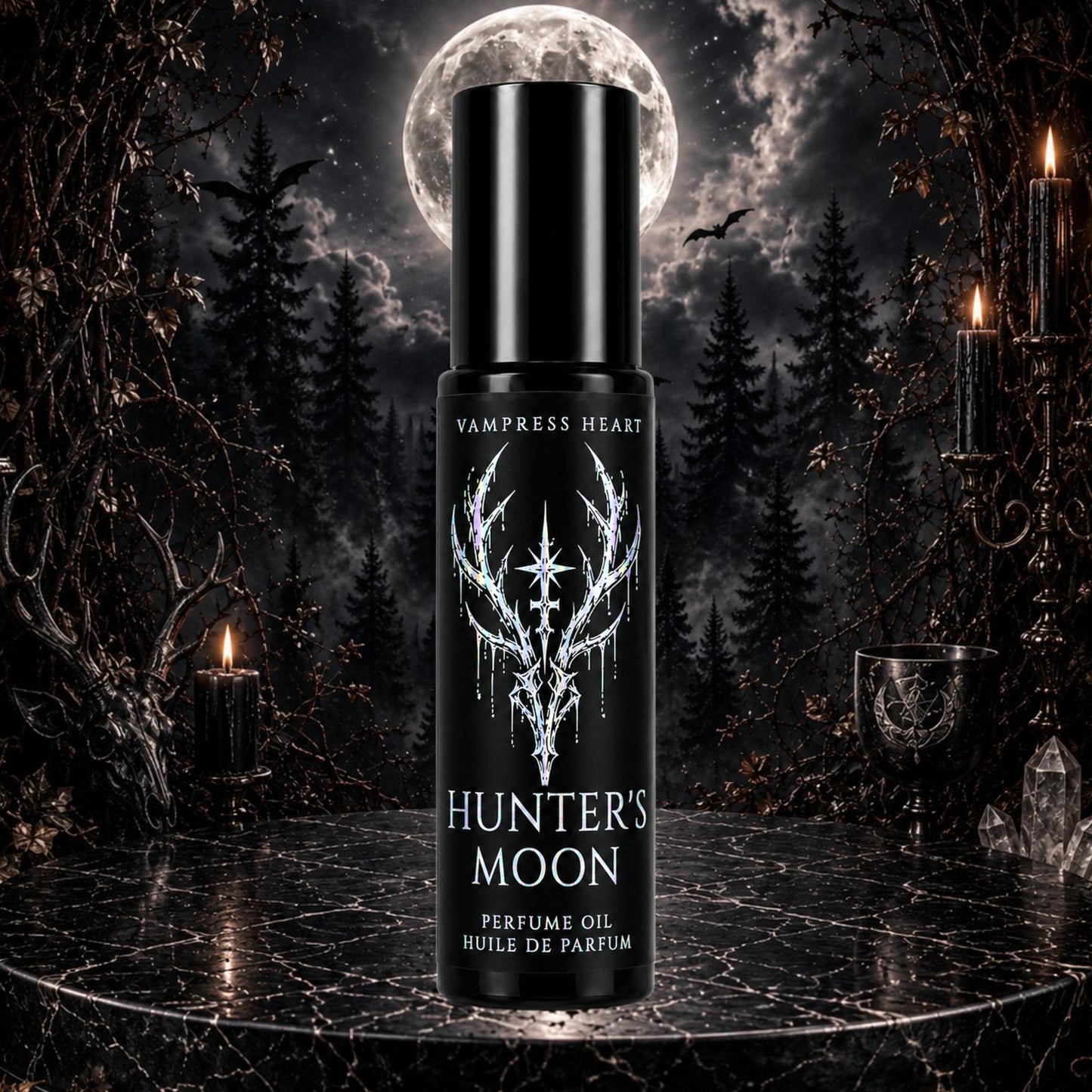 Hunter's Moon – Forest Fog, Black Ink, Silver Birch & Midnight Air – Perfume Oil Rollerball – Dark Forest Perfume
