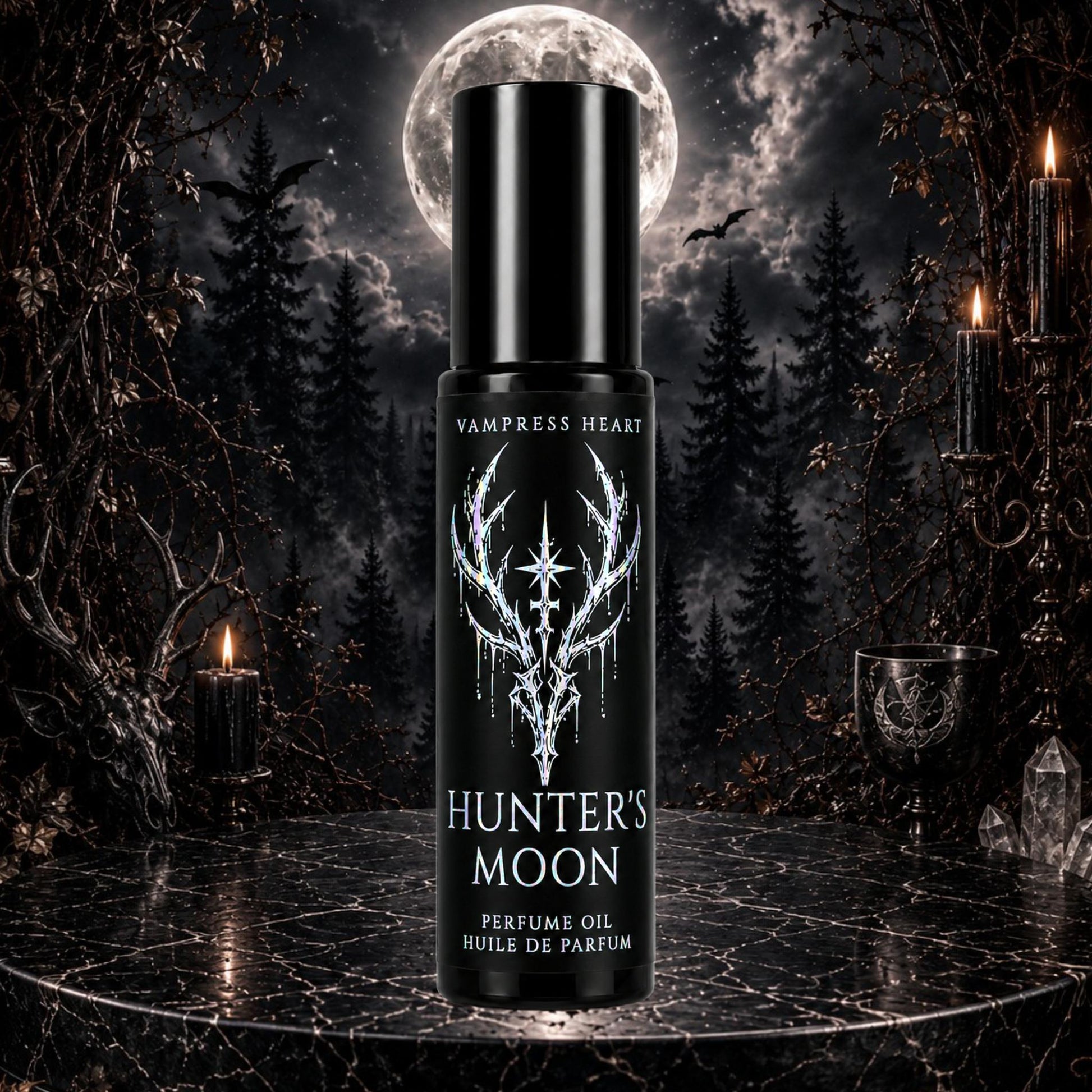 Hunter's Moon – Forest Fog, Black Ink, Silver Birch & Midnight Air – Perfume Oil Rollerball – Dark Forest Perfume